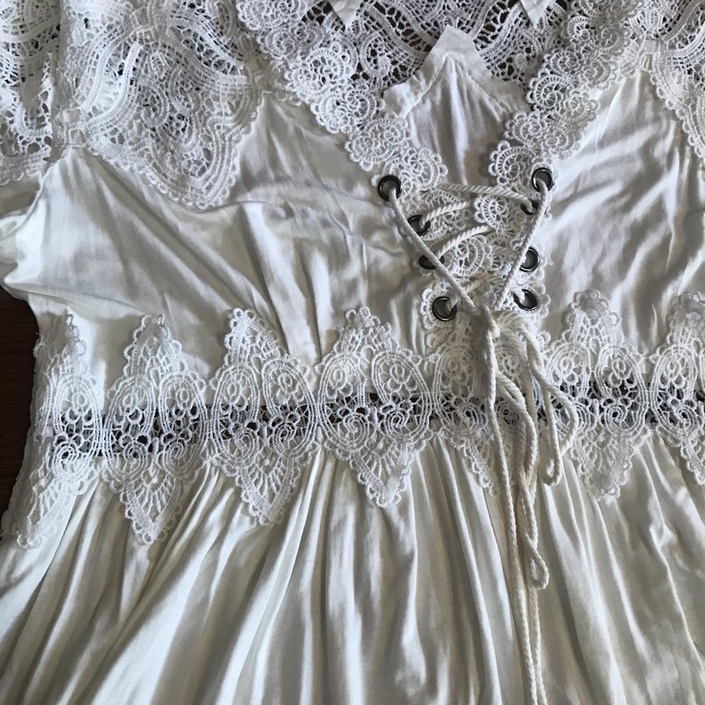 SOLD Pol L white lace boho blouse bell sleeve fairy corset beachy - Picture 3 of 9